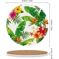 thumbnail image 2 of GZHJMY 6Pcs Round Summer Palm Leaves and Tropical Flowers Ceramic Coasters with Cork-Backed for Coffee Drink, Cup Mat Absorbent Stone Coasters, 2 of 5