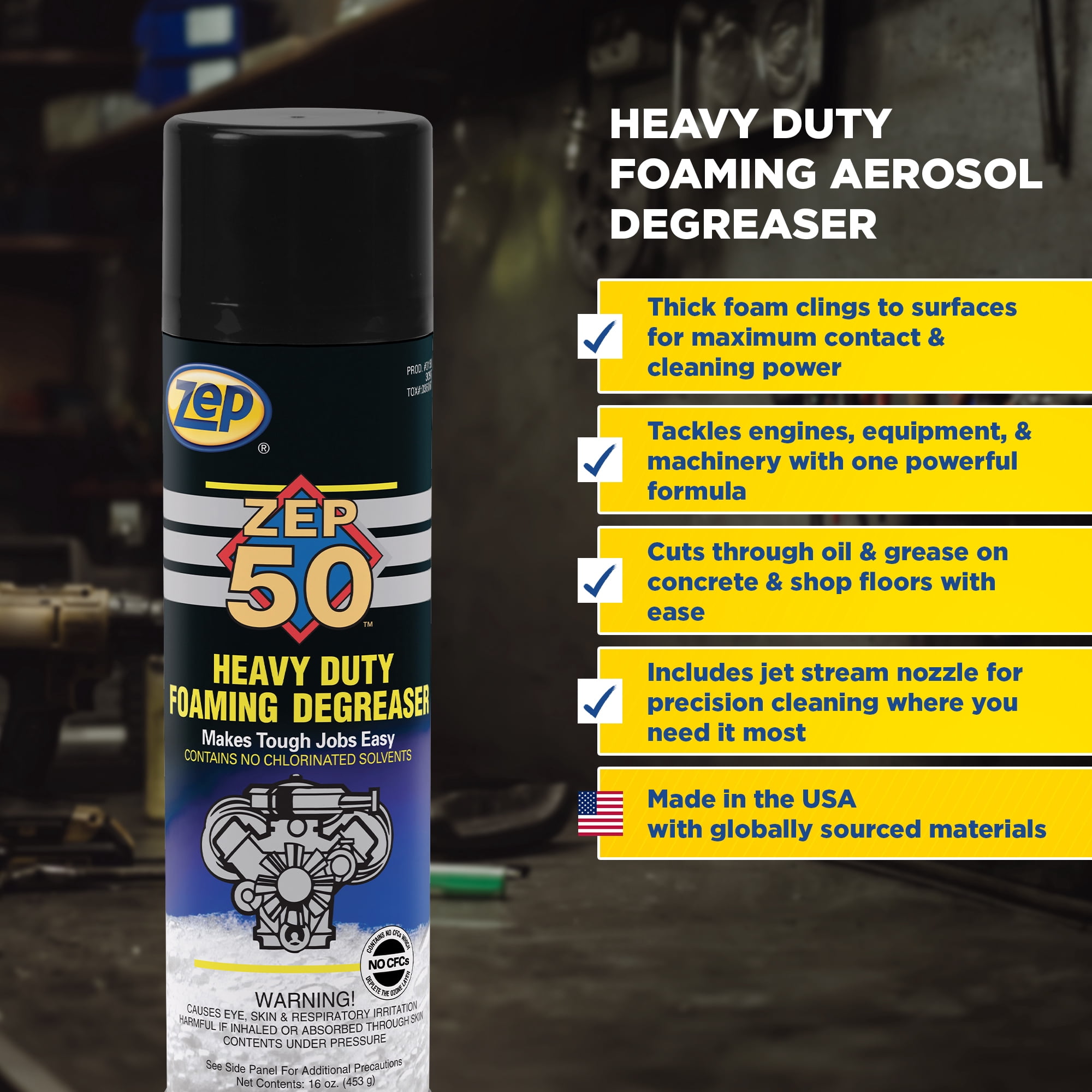 Zep 50 Heavy-Duty Foaming Engine Cleaner and Degreaser - 16 Ounce (Pack of 12) 15001 - Removes Brake Dust and Grease, Great for Degreasing Engines, Equipment Parts, Machinery, and Tools