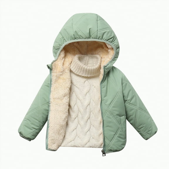 Ccpelsie Girls Coat Long Sleeve Winter Jacket Lightweight Warm Puffer Outwear with Pocket for Toddler(Green,18-24 Months)