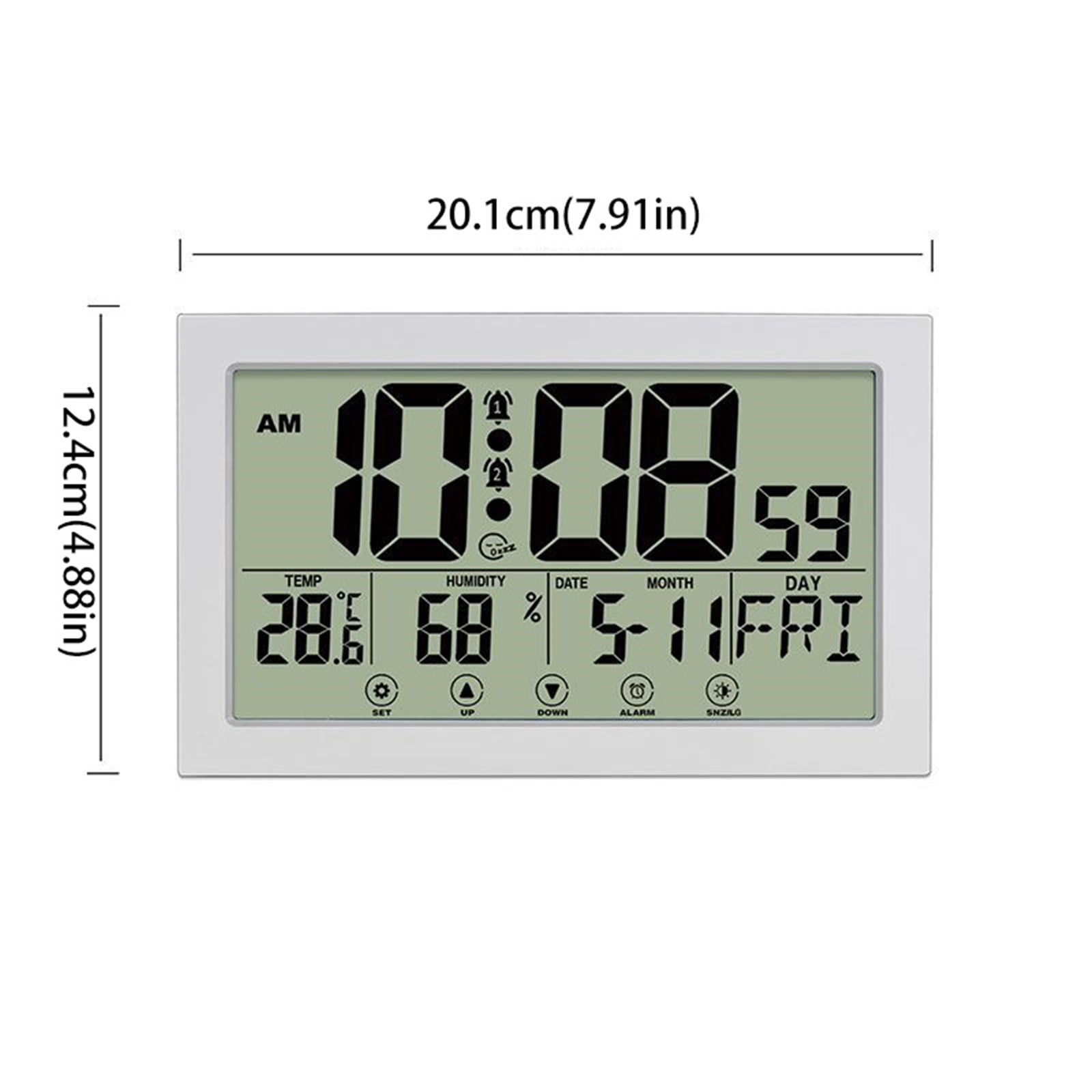 FNGZ Atomic Clock with Indoor Temperature and Humidity Self Setting Digital Wall Clock or Desk Clock Battery Operated Alarm Digital Clock Large Display for Seniors Home Clock, 1X Alarm Clock