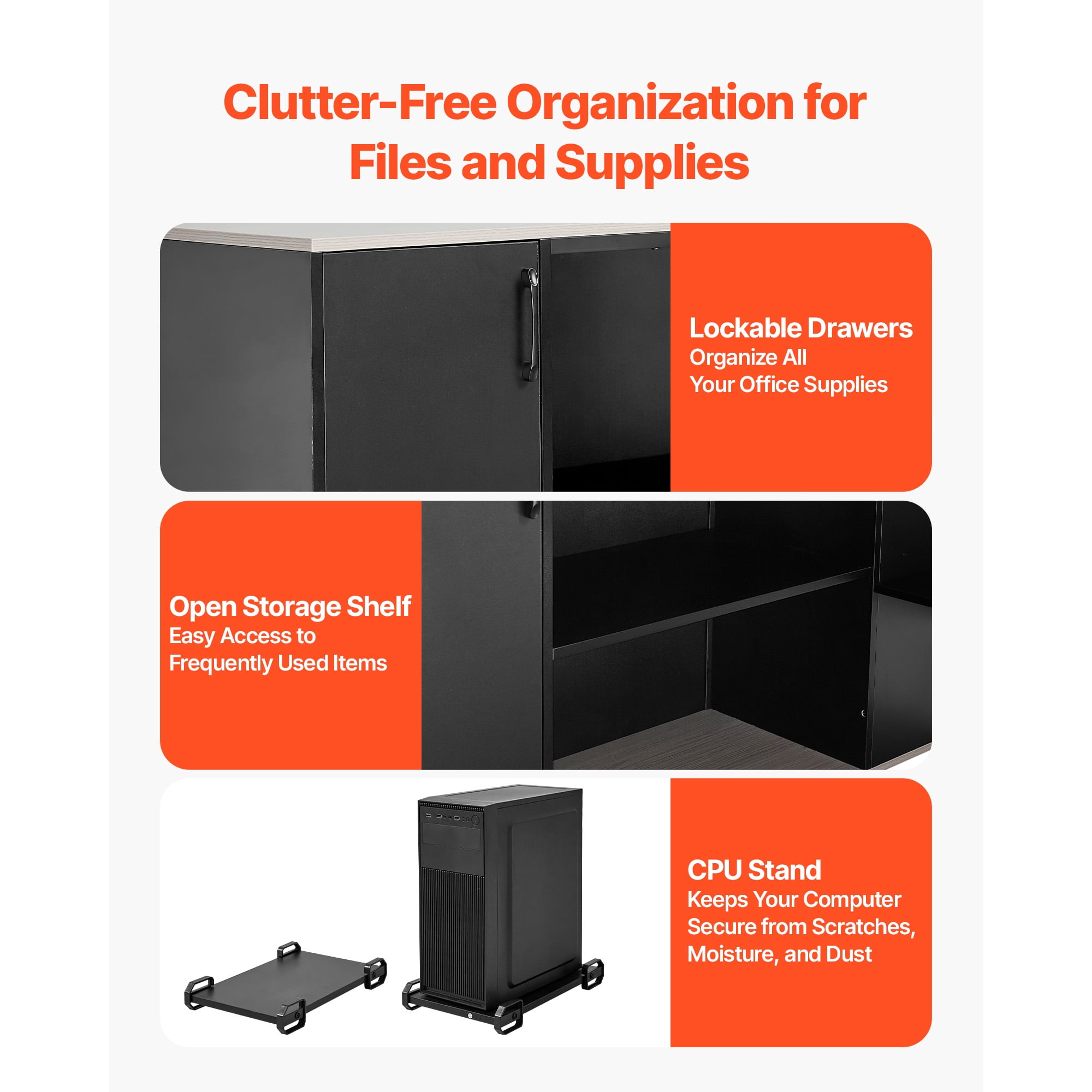 KFFKFF L-Shaped Office Desk with Storage Cabinet and Drawers, Spacious Wooden Workstation with CPU Stand, Durable Design Supporting Up to 350 lbs, Simple Assembly for Work, Study, or Writing