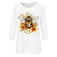 thumbnail image 5 of CYMMPU Fall Trendy Shirts 3/4 Sleeve Round Neck Loose Fit Bee Pattern Tunic Tops Spring Tops Blouses for Women Dressy Casual Lightweight Basic Tees White XXL, 5 of 5