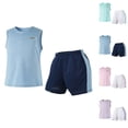 thumbnail image 1 of Qtocio Ensemble Actif Unisexe Été Débardeur Sans Manches Col Rond Shorts Taille Élastique Respirant Sport 2 Pcs, 1 of 5