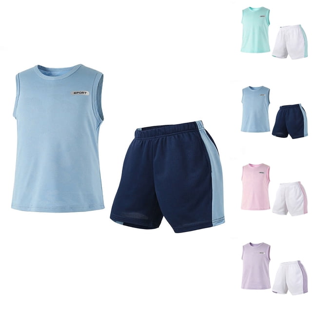 Qtocio Ensemble Actif Unisexe Été Débardeur Sans Manches Col Rond Shorts Taille Élastique Respirant Sport 2 Pcs