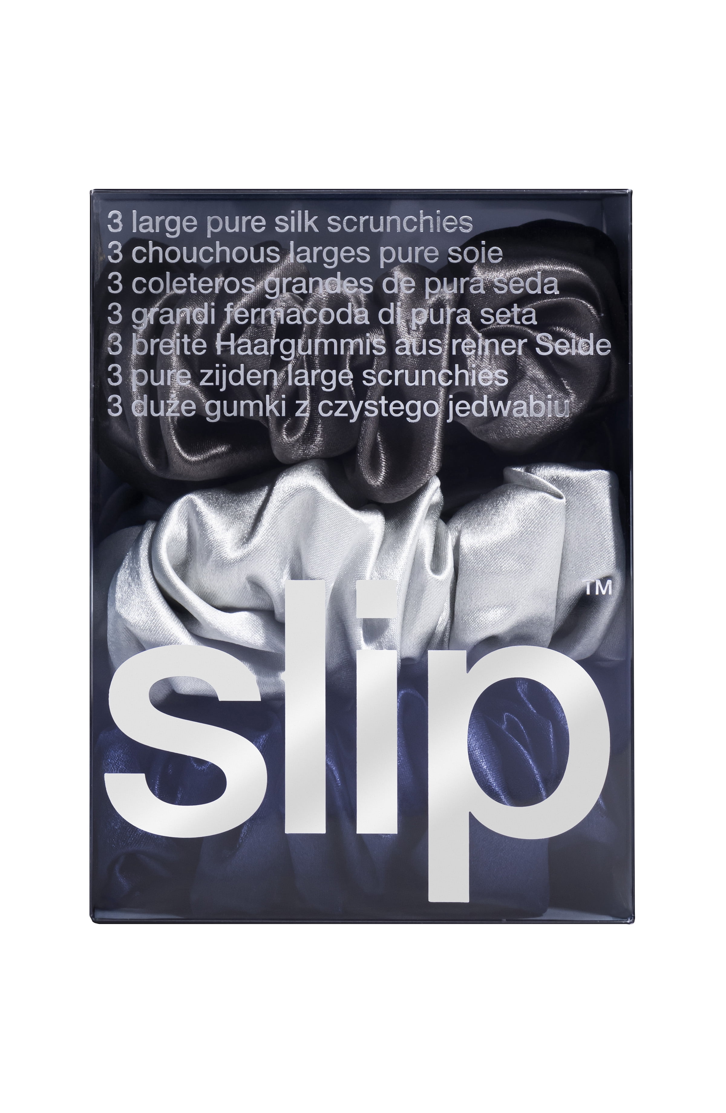 Slip Pure Silk Midnight Large Scrunchies Hair Tie, Assorted Colors, 3 ct