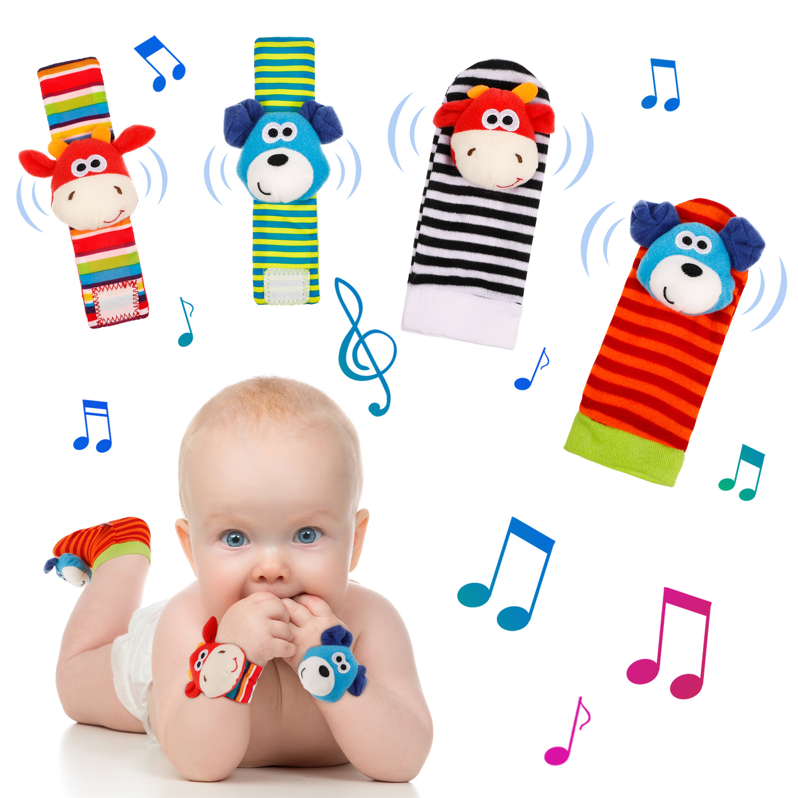 HEQUSIGNS Baby Rattle Socks Wrist Rattle Toys, Infant Hand Foot Rattle