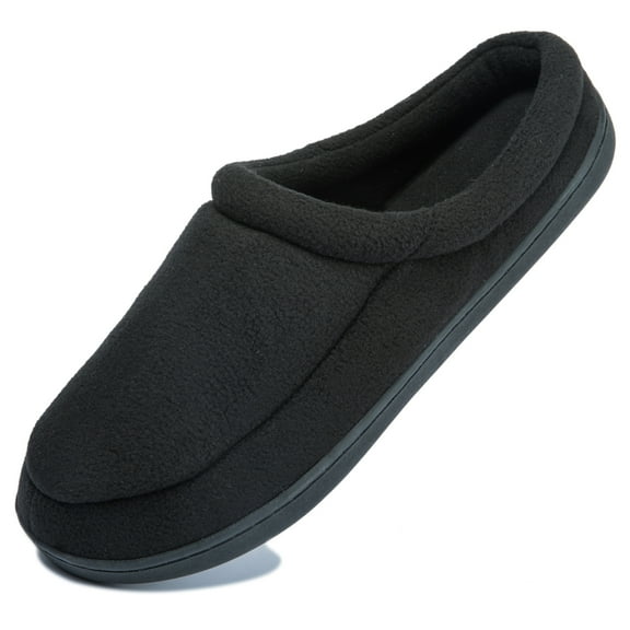 WOTTE Men's House Slippers Polar Fleece Memory Foam Anti-Skid Indoor Outdoor Slip On Clog Shoes Black, Size 11-12