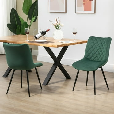 MOJAY Green Velvet Dining Chair, Modern Upholstered Side Chair with Deep Grooved Tufted Metal Legs for Living, Dining, Bedroom Upholstered Dining Chairs (Set of 2)