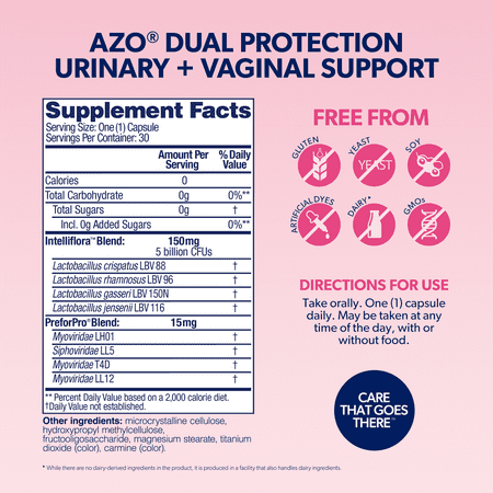 AZO Dual Protection Urinary and Vaginal Support*, Prebiotic and Probiotic Blend, 14 Count