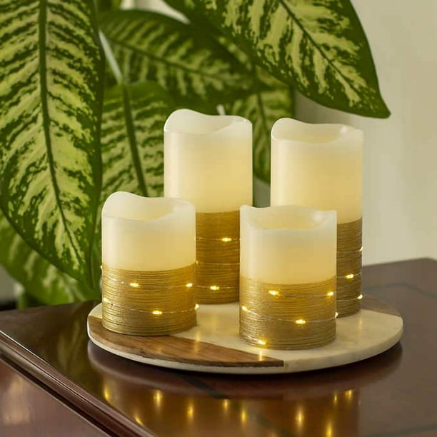 Sterno Home Flameless LED Wax Pillar Candles with Fairy Lights and