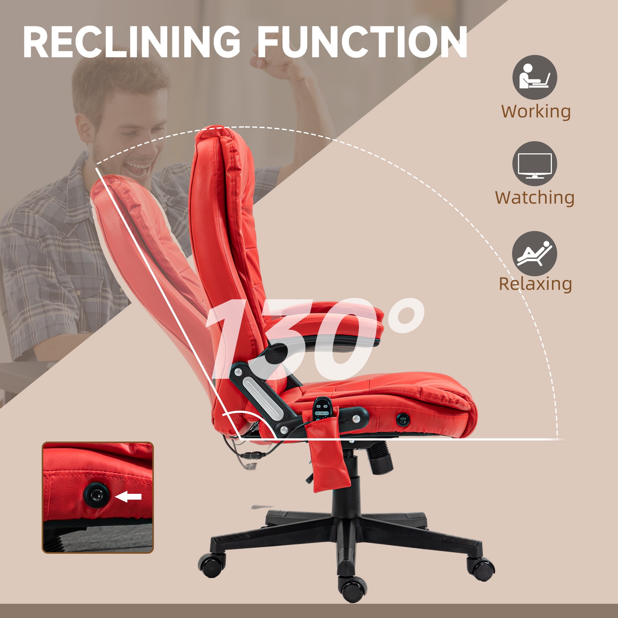 HOMCOM High Back Vibration Massage Office Chair with 6 Vibration Points, Heated Reclining PU Leather