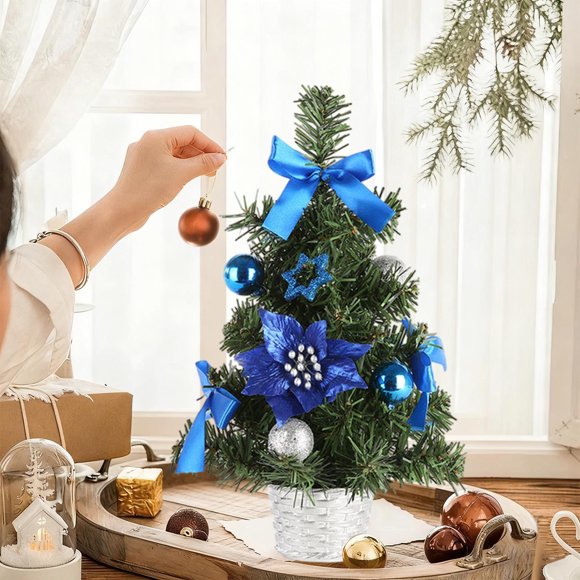 CaiYueKe Mini Artificial Christmas Tree 12 Inch Pre-Decorated Tabletop Tree with Ornaments, Small Desktop Holiday Decor for Home Office Desk, Festive Miniature Xmas Tree with Pinecones Bows