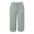 thumbnail image 4 of felwors Yoga Capris with Pockets for Women Wide Leg Cotton Linen Pants Casual Loose Comfy Trendy Elastic Waist Cropped Trouser (Mint Green, 4XL), 4 of 5