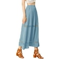 thumbnail image 4 of MODA NOVA Junior's Fabric Lace Insert Swing Elastic Waist Maxi Skirt Blue XL, 4 of 5