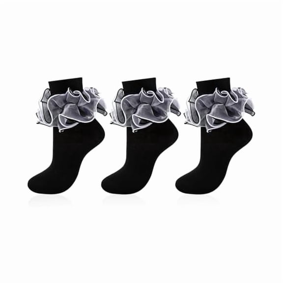 Eryueer Women Big Ruffle Socks Adult 4-Layer Lace Frilly Ankle Socks Fold Cuff Cotton Ruffled Dress Crew Bobby Fancy Sock