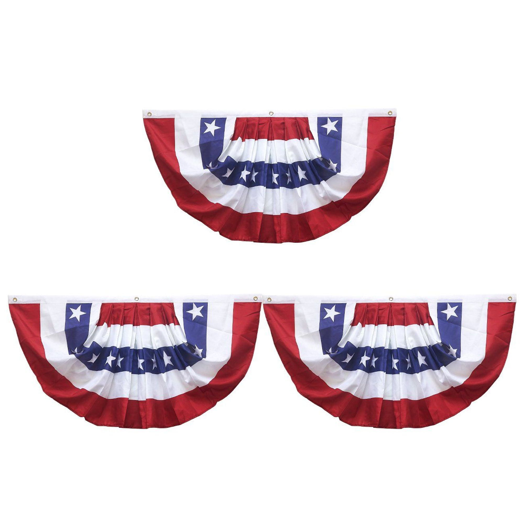 3-Pack American Flag Bunting Pleated Fan, Patriotic Bunting Flag, USA Flag Banners for Outdoor, Indoor Decoration, National Holiday Events, 34.5 x 18.5 inches