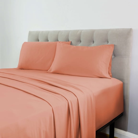 The Cooling Sheet 4-Piece Set Burnt Coral Cotton Rich Bed Sheet Set, Queen- Anti-Microbial