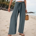 thumbnail image 2 of KPOPLK Ladies Pants with Pockets Linen Women Petite Length Loose Cotton Solid Trousers Pants Wide Leg Pants for Women for Beach Vacation Day to Night Everyday Wear Size M,Grey, 2 of 6
