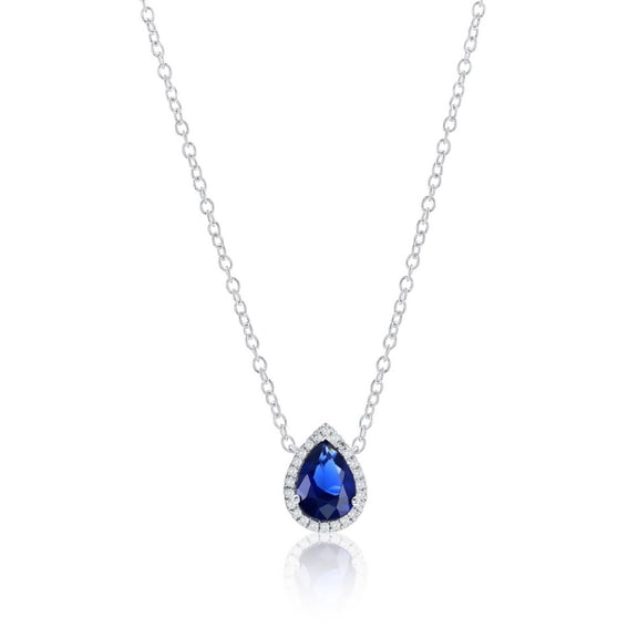 Beaux Bijoux Sterling Silver Lab Grown 0.46ct Sapphire Gemstone & 0.04ct Natural Diamond Necklace - Hypoallergenic Oval Pendant Necklace for Women