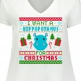 thumbnail image 4 of Inktastic I Want a Hippopotamus for Christmas Pixelated Ugly Sweater Women's Plus Size V-Neck T-Shirt, 4 of 5