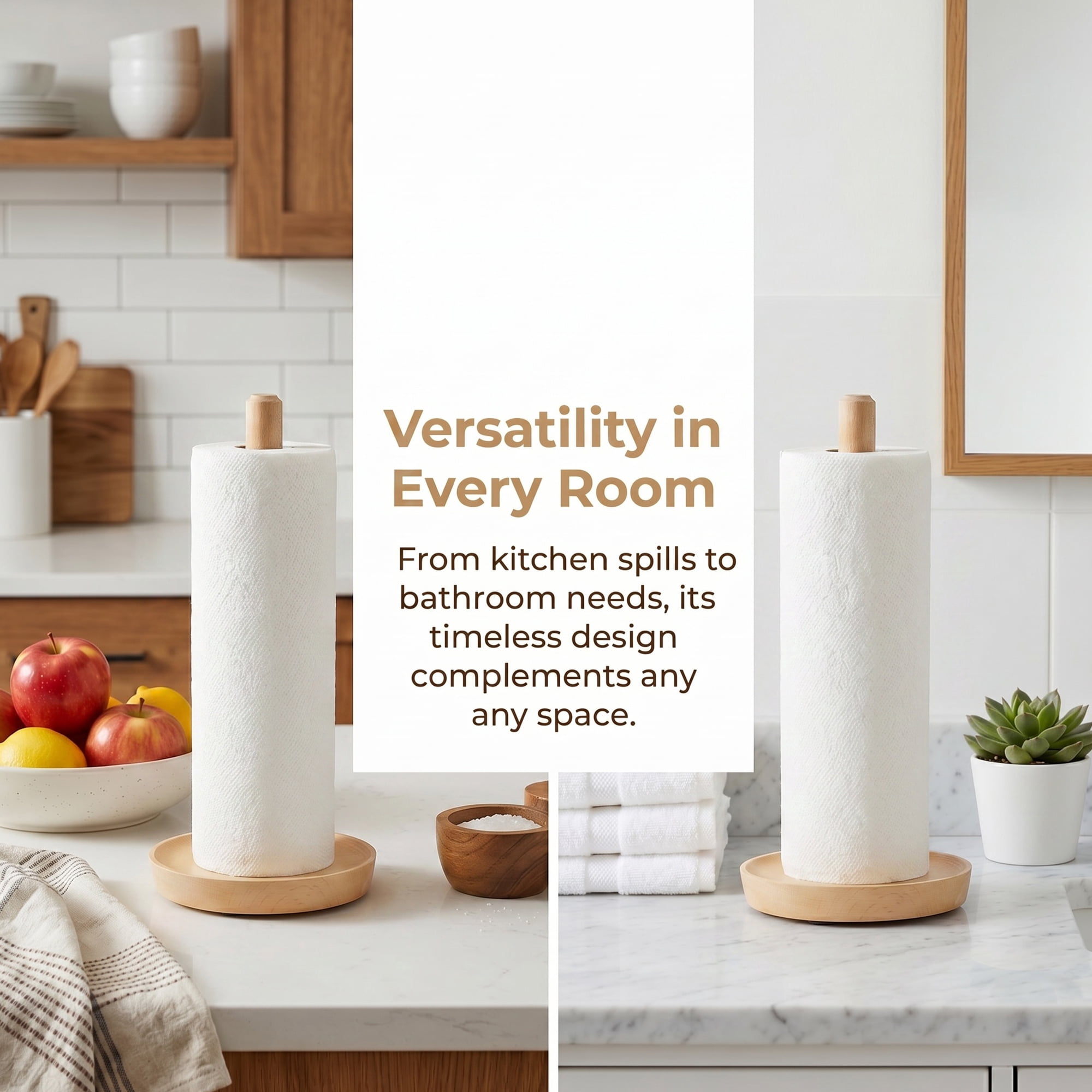 Unique Bargains Paper Towel Holder Countertop Non-Slip Base Wood Light brown B 12x5.9inch