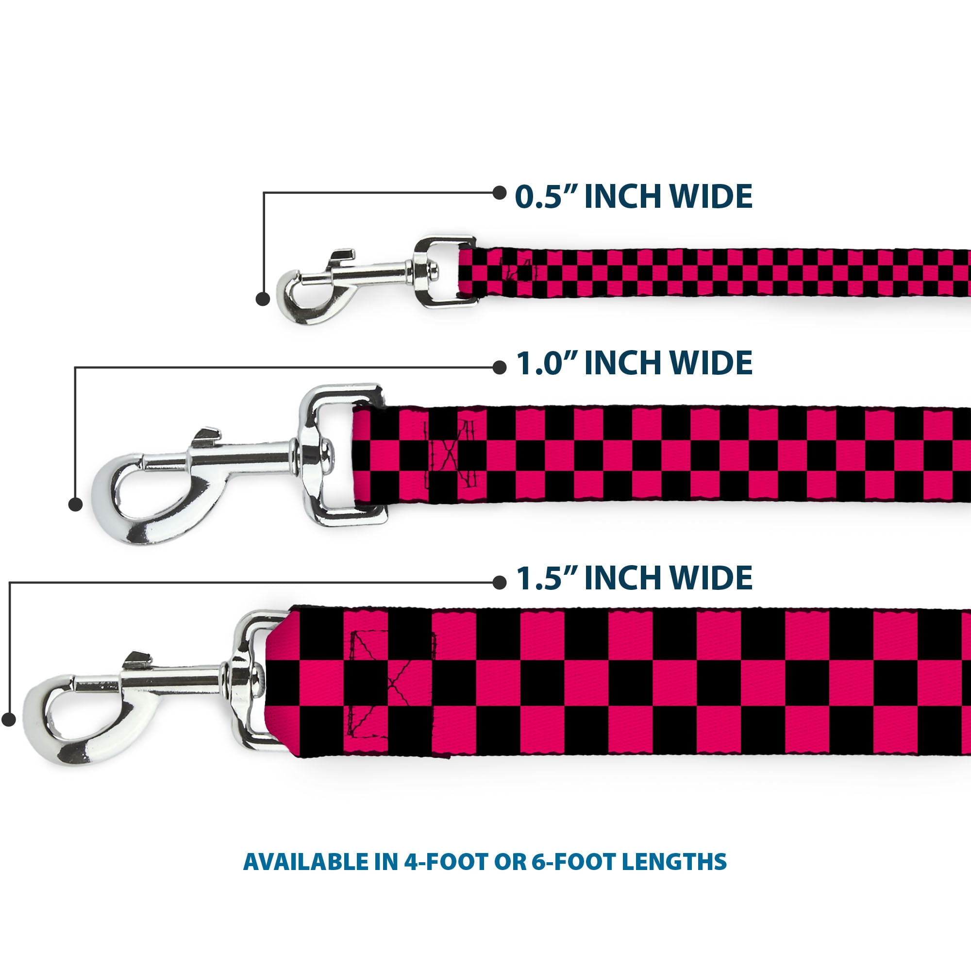 Buckle-Down Pet Leash, Dog Leash, Checker Black Neon Pink, 6 Feet Long 1.0 Inch Wide