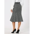 thumbnail image 4 of DARING DIVA Women's Plaid Belted Fishtail Tweed Midi Bodycon Skirts XS Black, 4 of 6