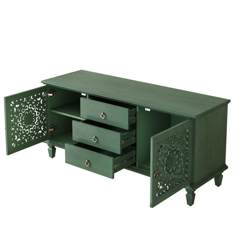 Vintage TV Stand with Carved Doors for 65'' TVs, Freestanding Storage Cabinet Media Console with Drawers & Adjustable Shelf