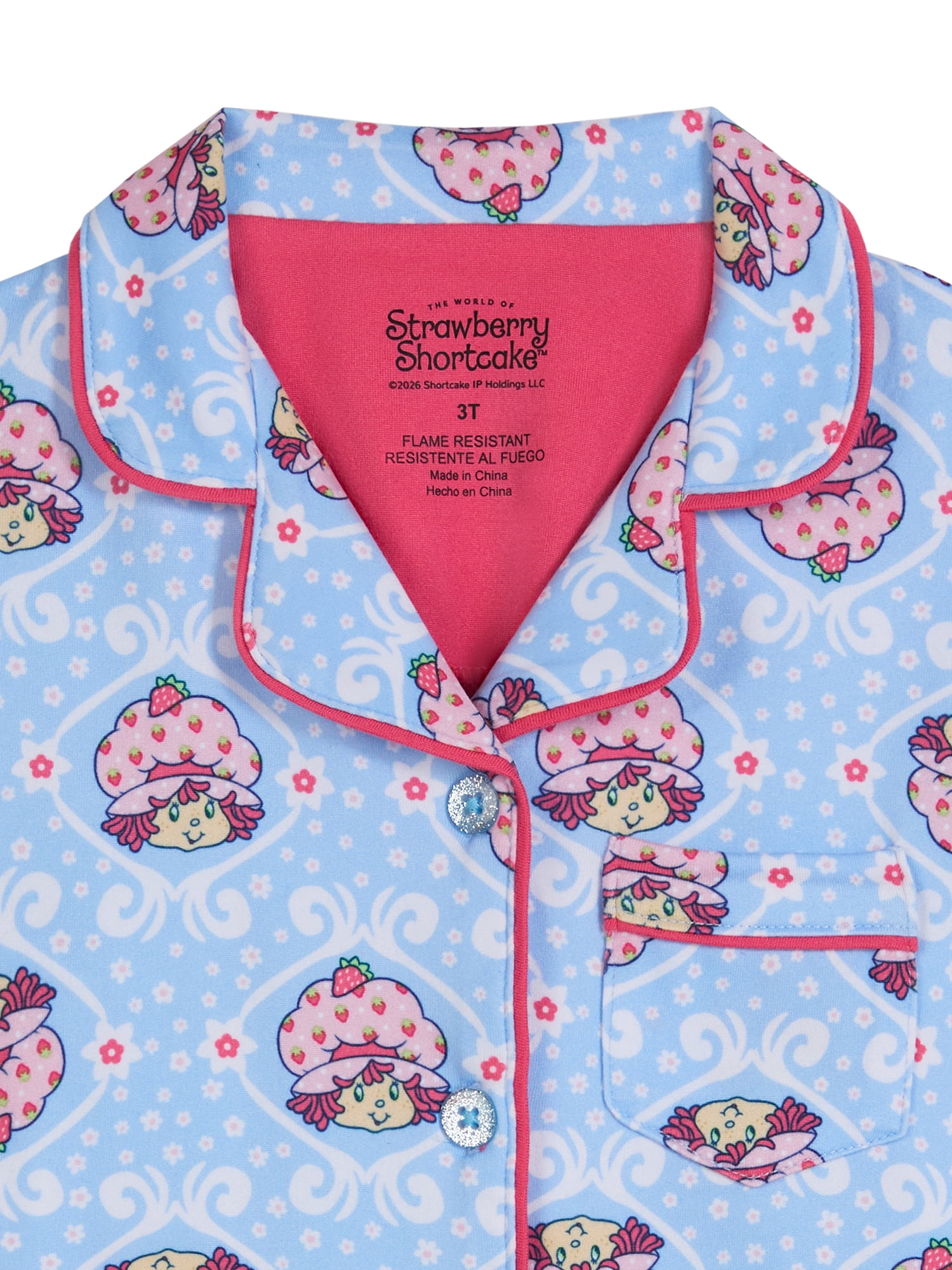 Strawberry Shortcake Toddler Girls Short Sleeve Button Front Top and Sleep Pants, 2-Piece, Sizes 12M-5T