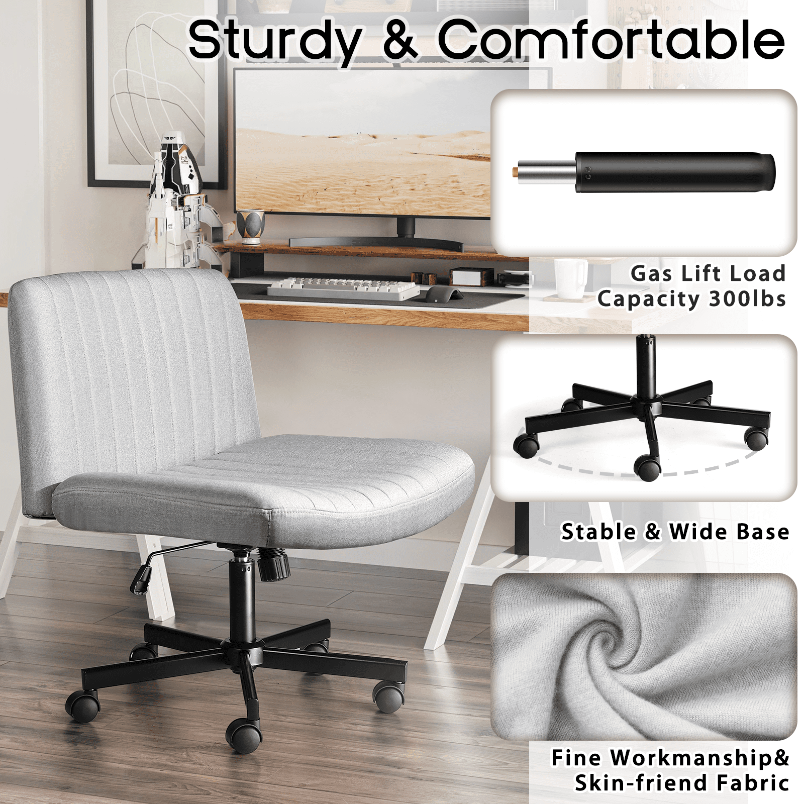 VITESSE Criss Cross Adult Foam Wide Seat Backrest Ergonomic Desk Chair, Gray