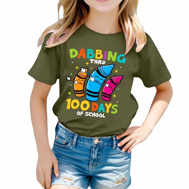 Icvfdpl T-Shirts pour Adolescentes, Imprimé Col Rond Manches Courtes T-Shirt Garçons Doux pour la Peau Vacances 3-4 Ans