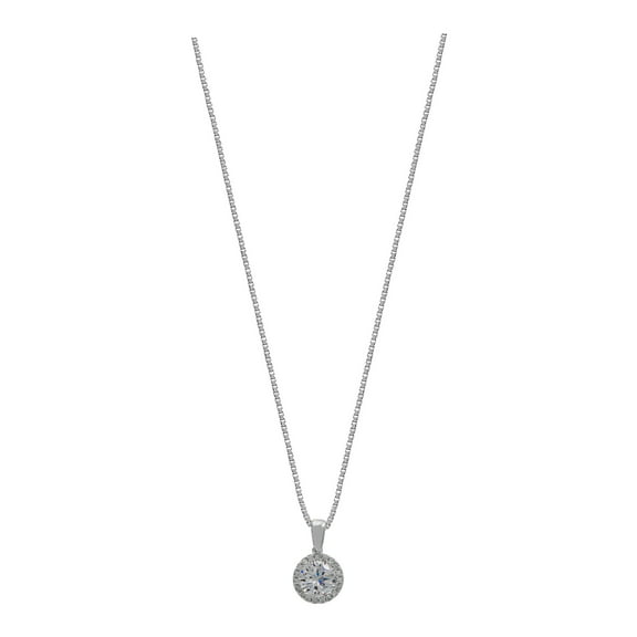 Dazzling Sterling Silver Brilliant Cut Cubic Zirconia Halo Pendant and Necklace