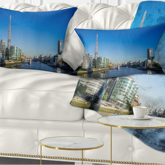 Designart London Panoramic Shot - Cityscape Photo Throw Pillow - 12x20