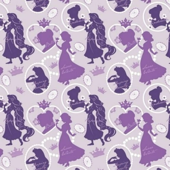 Disney Princess Silhouette Purple 100% Cotton Fabric by The Yard