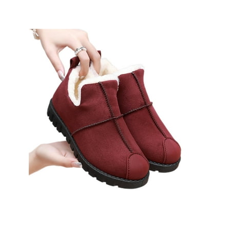 

Tenmix Womens Casual Comfort Shoe Slip On Flats Warm Snow Boots Plush Lining Loafer Slippers Cold Weather Lightweight Comfortable Winter Shoes Red 5.5