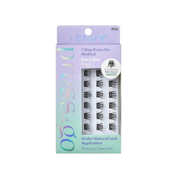 i-ENVY Press&Go Self-Adhesive Eyelashes, No Glue Needed False Eyelash Clusters, Easy Application 1 Step Press-On Lashes, No Damage or Residue (Every Day Wispy)