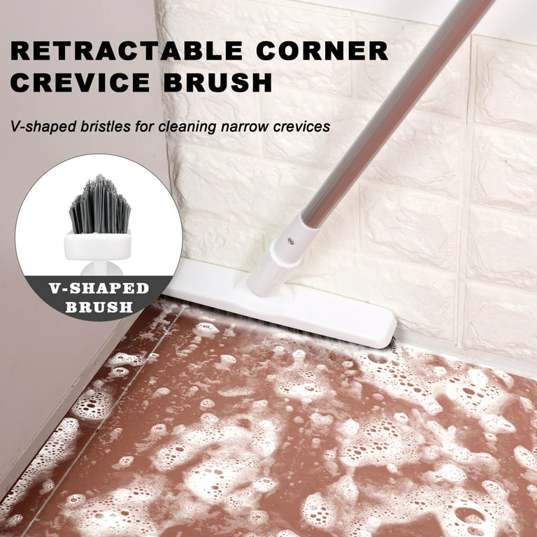 Floor Scrub Brush with Long Handle Retractable Corner Crevice