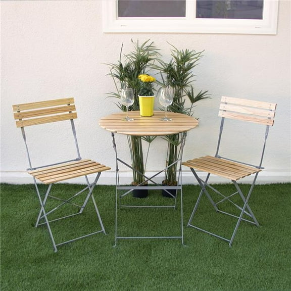 Wood Slat & Metal Bistro Set - 3 Piece