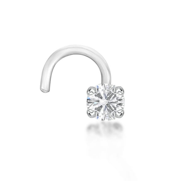 20 Gauge Curved Screw 14K White Gold 0.07 Carat White Diamond Nose Ring