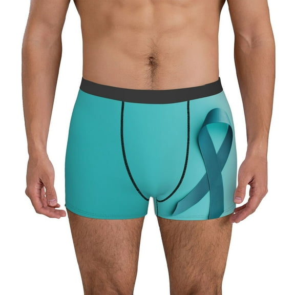 Rateoe a Teal Ribbonin Mens Boxer Briefs Poly Spandex Performance Boxer Briefs Underwear Hem Boxer Briefs-