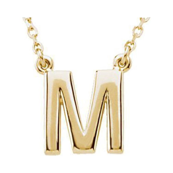 14k Yellow Gold M 16 Inch Polished Block Initial Necklace - 2.3 Grams
