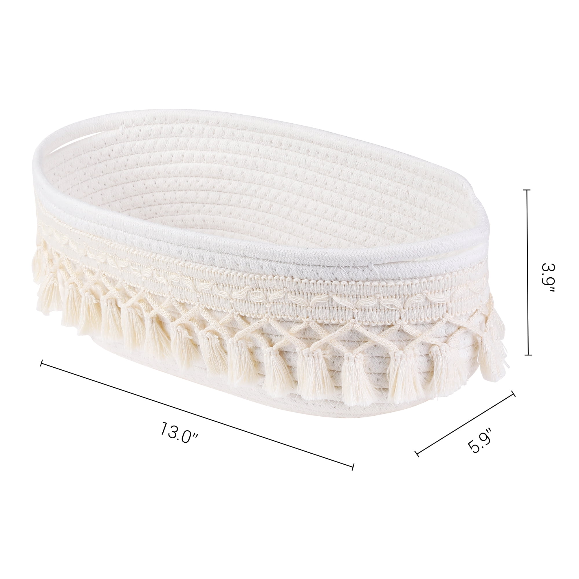 Unique Bargains Woven Storage Basket with Tassels for Key Tray Bowl Beige