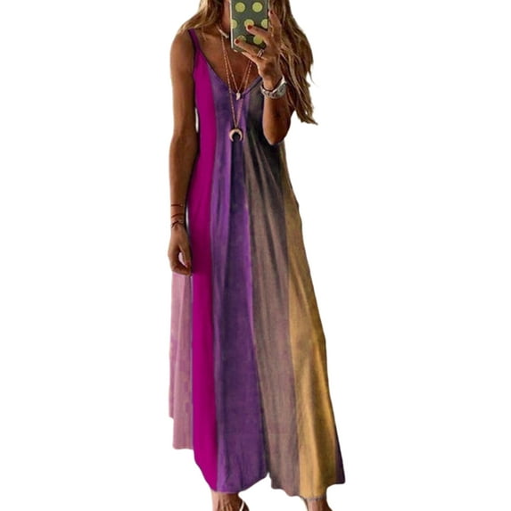 Colisha Ladies Fashion Daily Wear Strappy Slip Dresses Loose Spaghetti Strap Long Maxi Dress Casual V Neck Swing A-Line Sundress