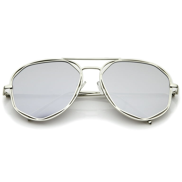 zeroUV Unisex Geometric Hexagonal Metal Frame Colored Mirror Flat