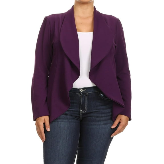 Women's Plus Size Casual Long Sleeve Open Front Jacket Blazer Made in USA