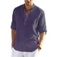 thumbnail image 4 of Camisa Henley de lino de algodón para hombre, manga larga básica, cuello de banda, blusa lisa JadeP Camiseta de lino Henley de manga larga para hombre, 4 of 8