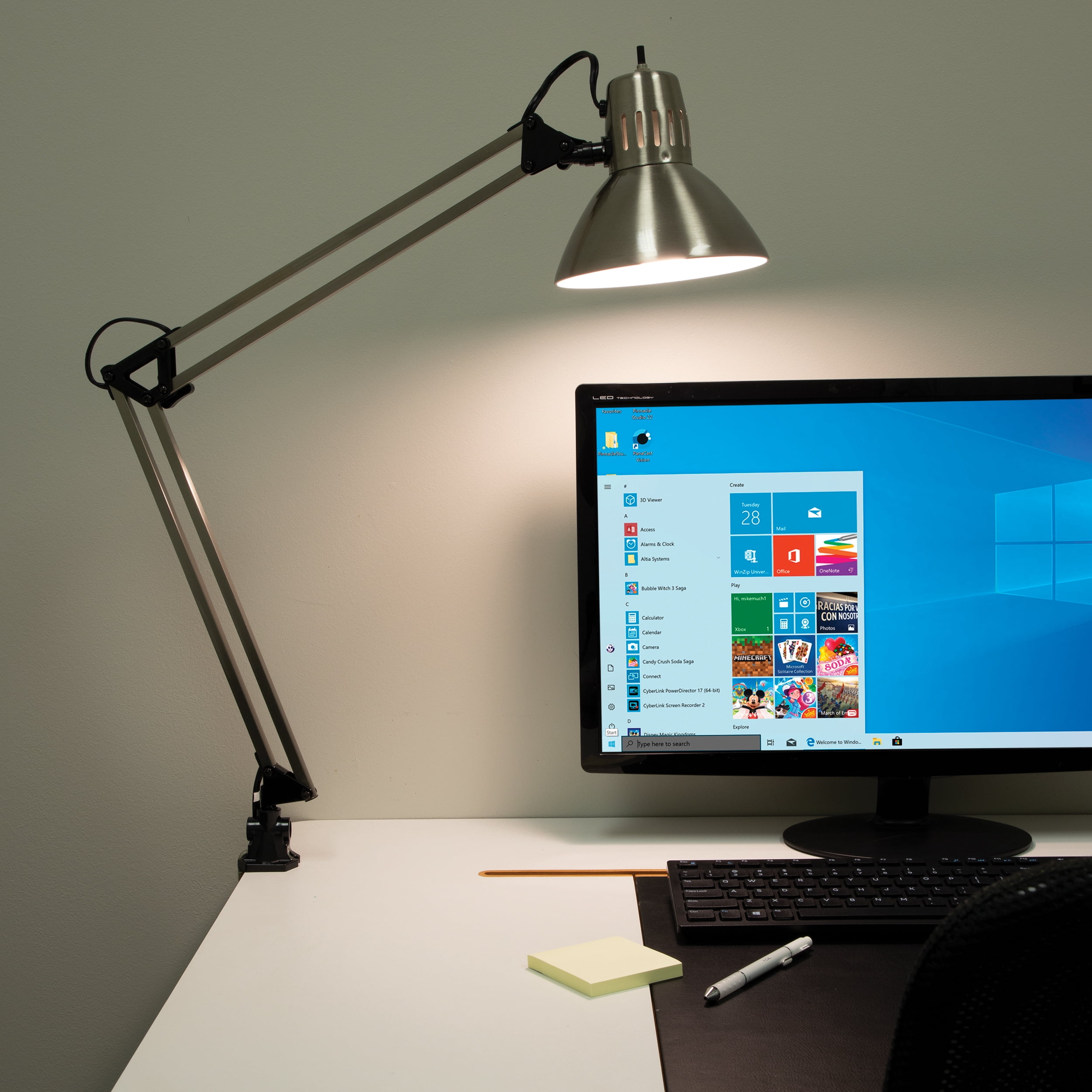 V-Light 34 inch Brushed Nickel LED Swing Arm Desk Lamp with Clamp