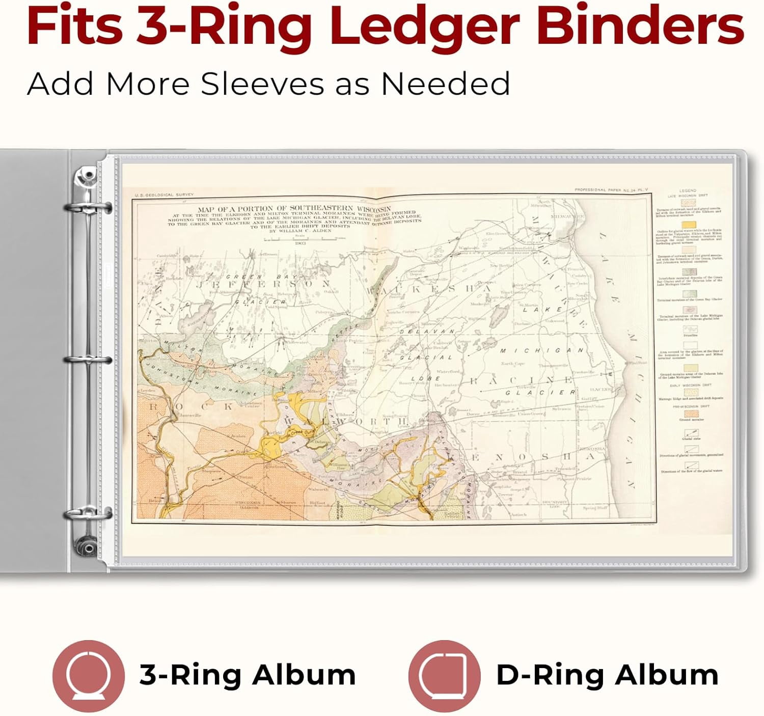 11x17 Sheet Protectors Landscape - (25 Pack, Heavyweight), 11 x 17 Ledger Size Plastic Sleeves, 3 Hole Punched, Fits 3-Ring Binders, Clear Heavyweight Acid-Free Poly