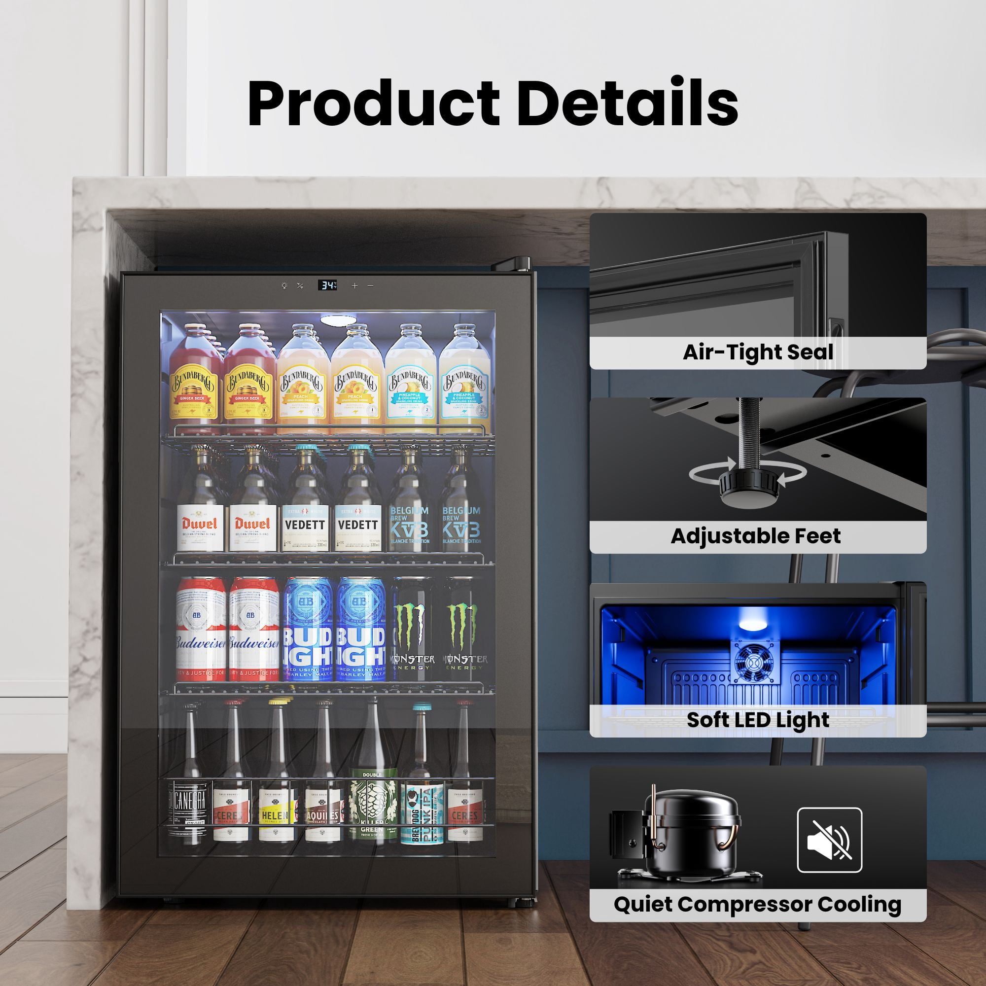Yeego 160 Can Beverage Refrigerator with Glass Door,4.6 Cu.ft Wine Coolers,Touch Control Panel On the Glass,Freestanding Mini Fridge,Black