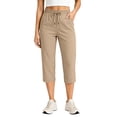 thumbnail image 3 of Tqcoqu Women's Drawstring Waist Capri Pants with Pockets,Straight Leg Elastic Summer Casual Pants,Beige Women's S-XXXL, 3 of 9